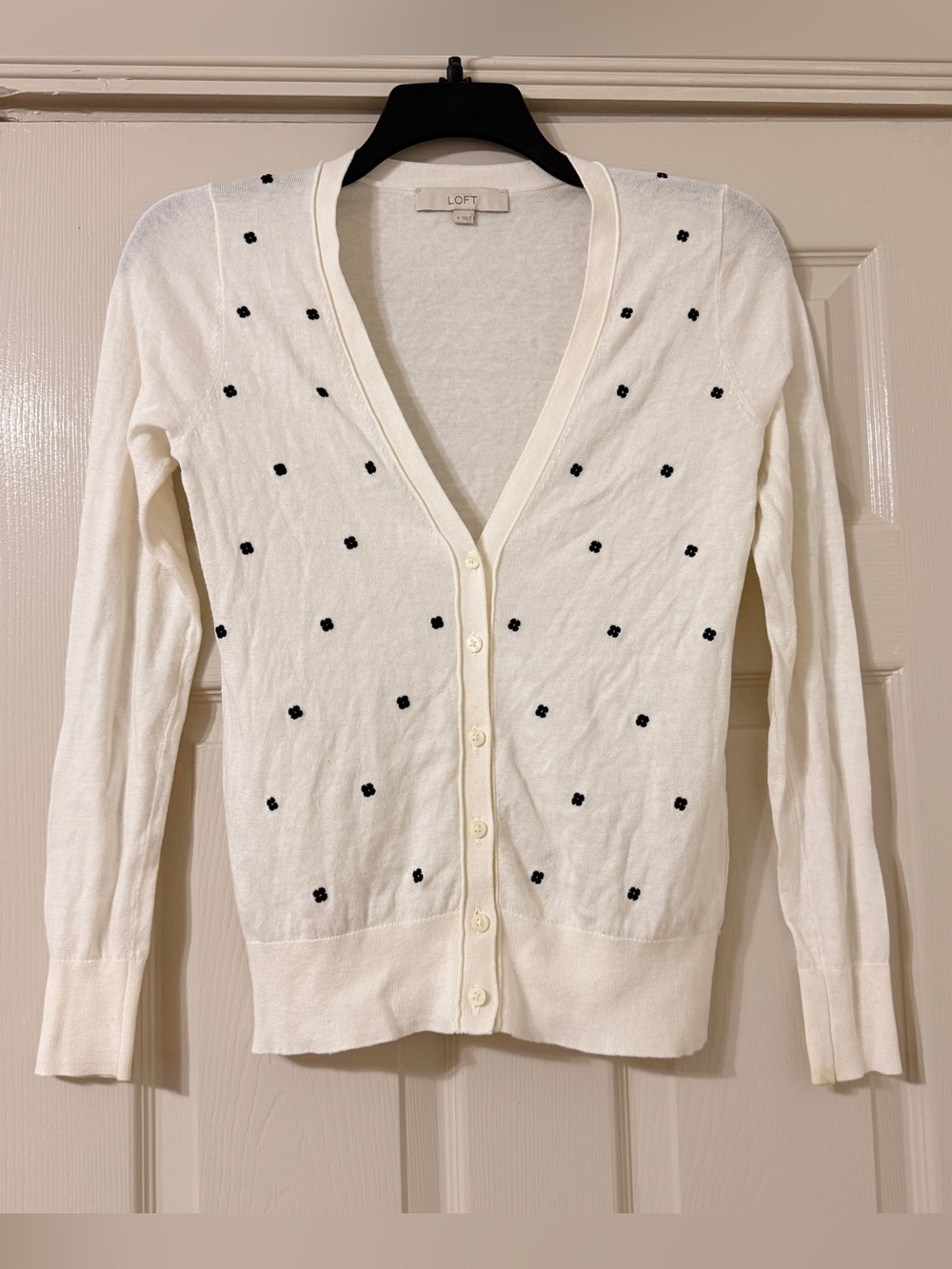 LOFT Polka Dot Cotton blend V-Neck Cardigan Sweater - Small